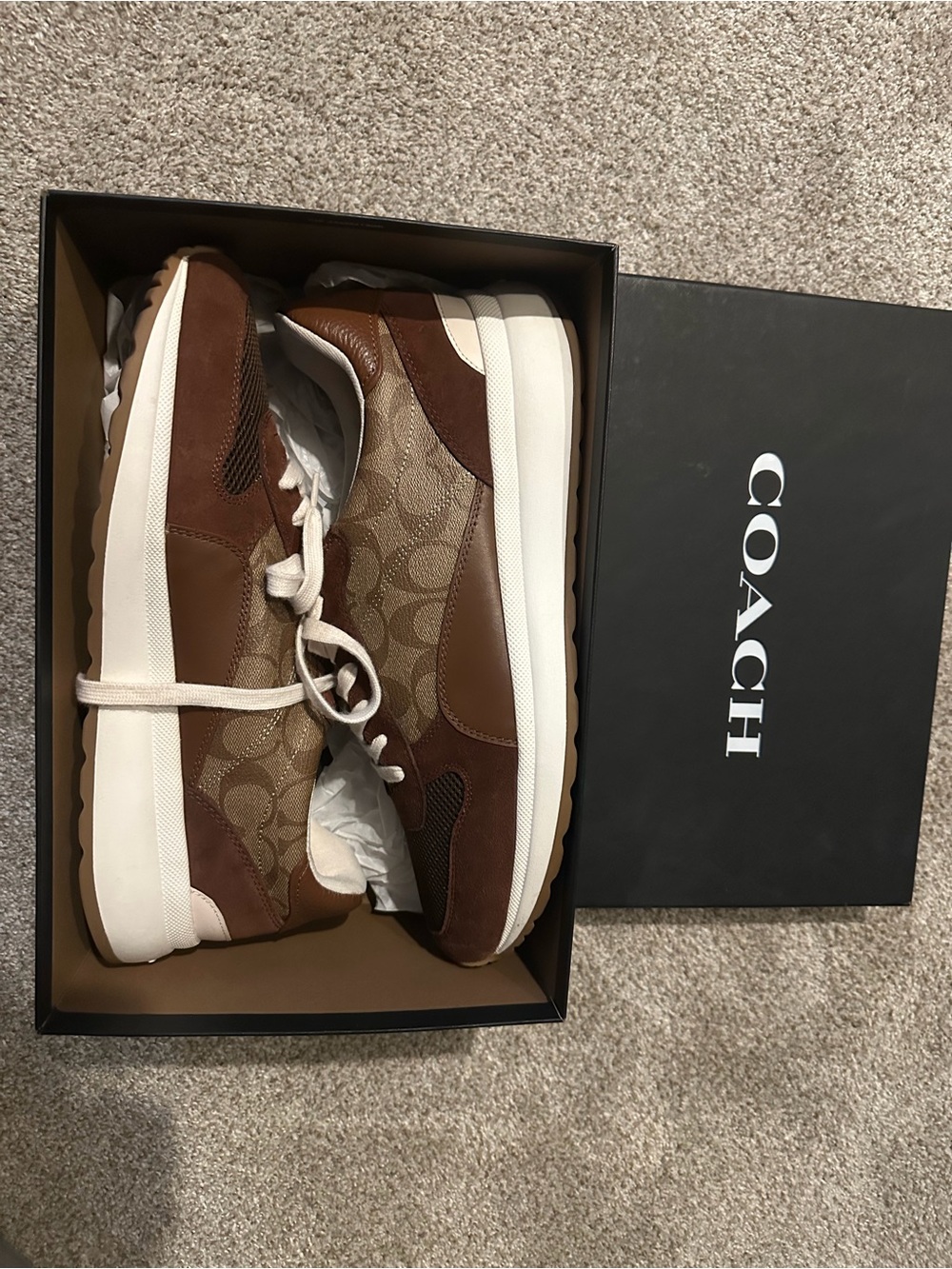 Coach Men's Brown and White Signature Runner Sneakers
